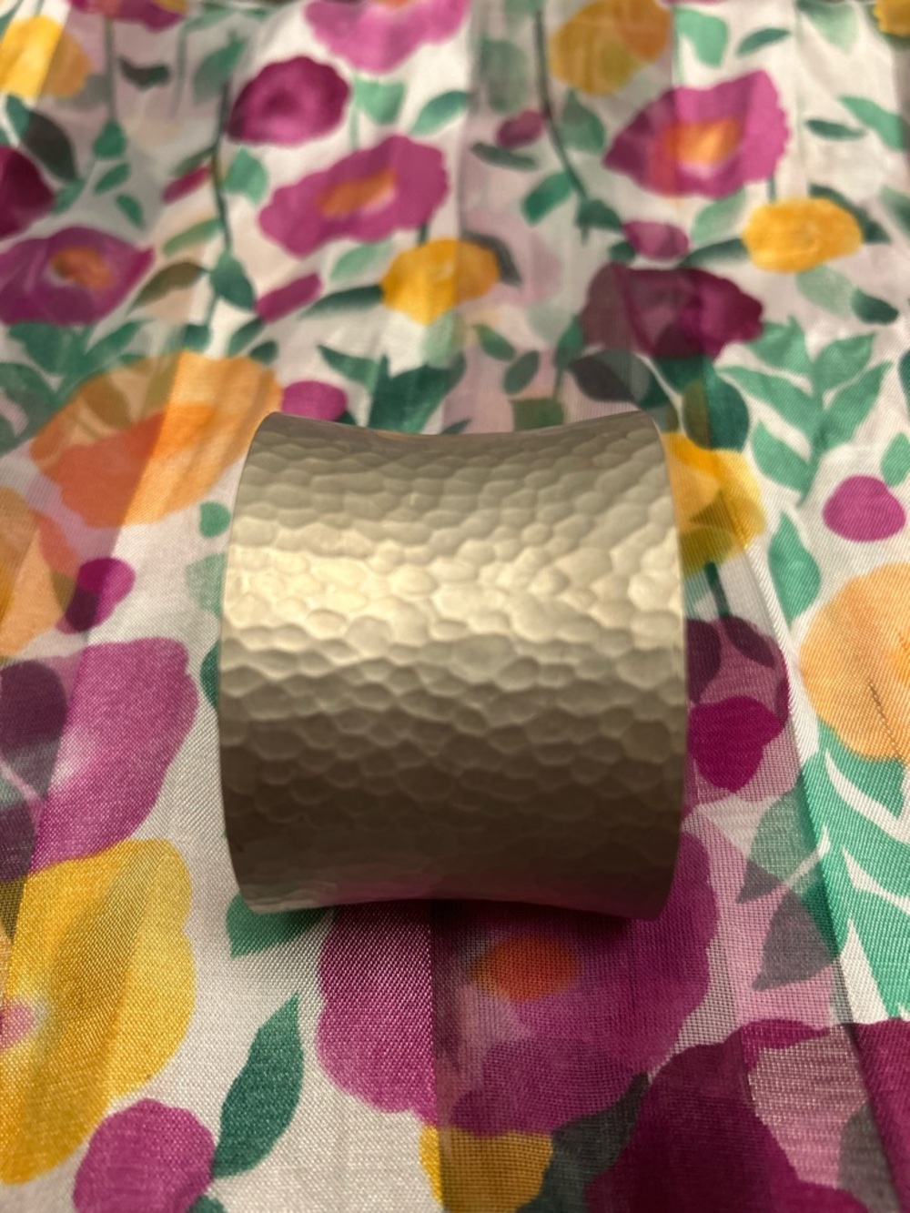 Hammered Metal Wide Cuff Bracelet in Champagne